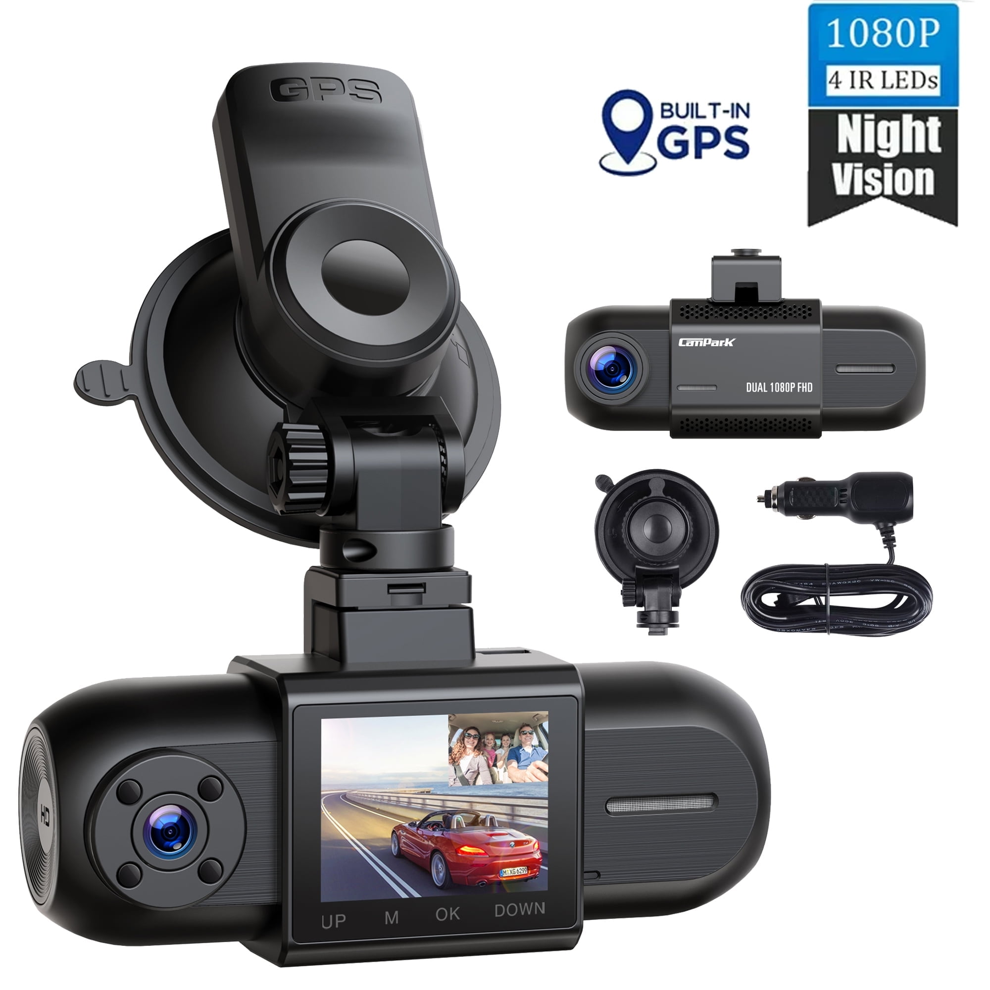 Campark 1080P Dual Dash Cam w/ GPS, IR Night Vision, G Campark 1080P Dual Dash Cam w/ GPS, IR Night Vision, G