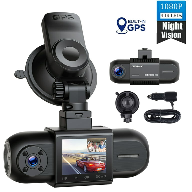 Campark Dual Dash Cam 1080P Dash Cam Front and Inside Dash Camera for Cars  with GPS Tracking, Inside IR Night Vision, Parking Monitor, Loop Recording,  G-sensor 