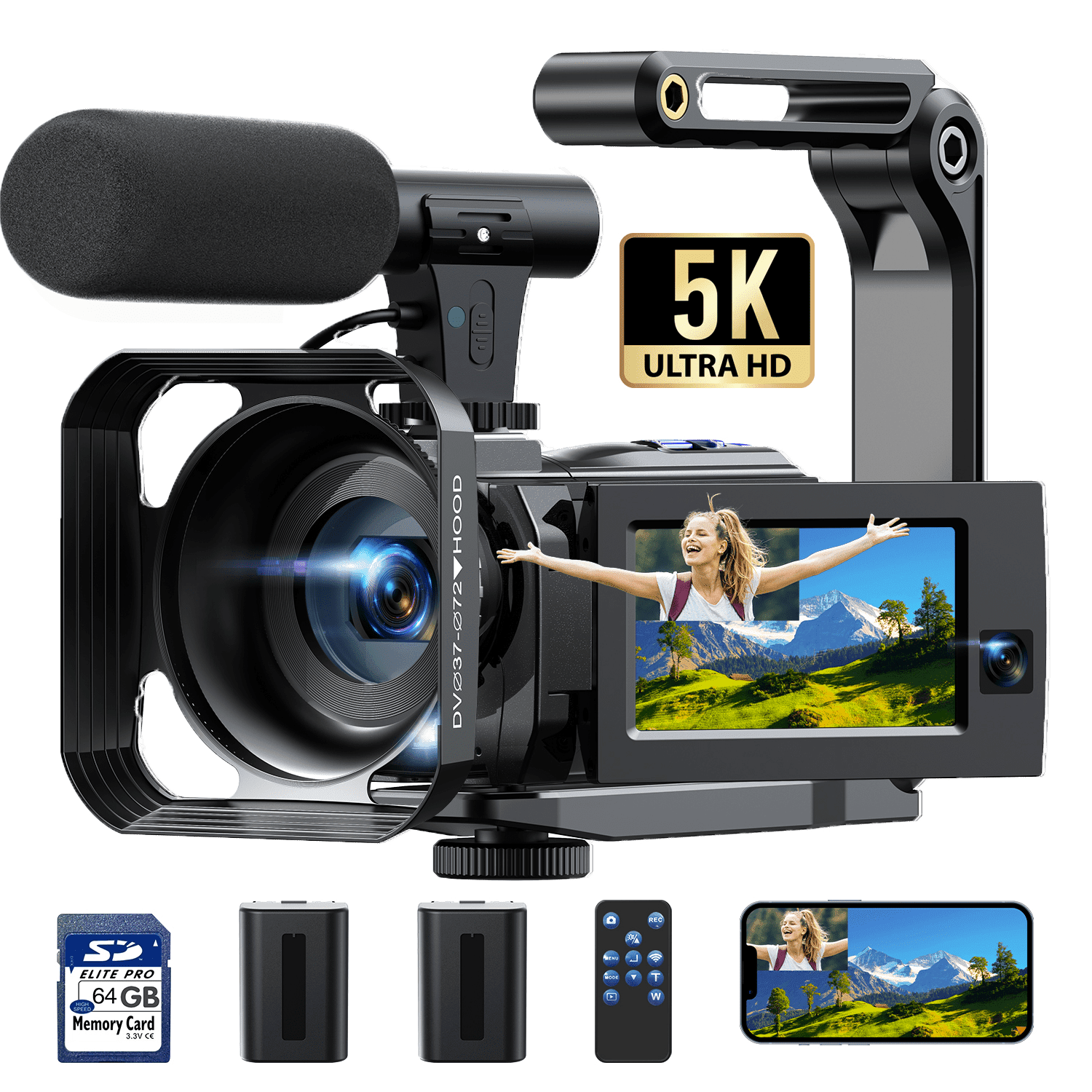 Campark 5K Video Camera Camcorder Dual lens 3" Touch Screen 56MP Vlogging Cameras for YouTube with Microphone