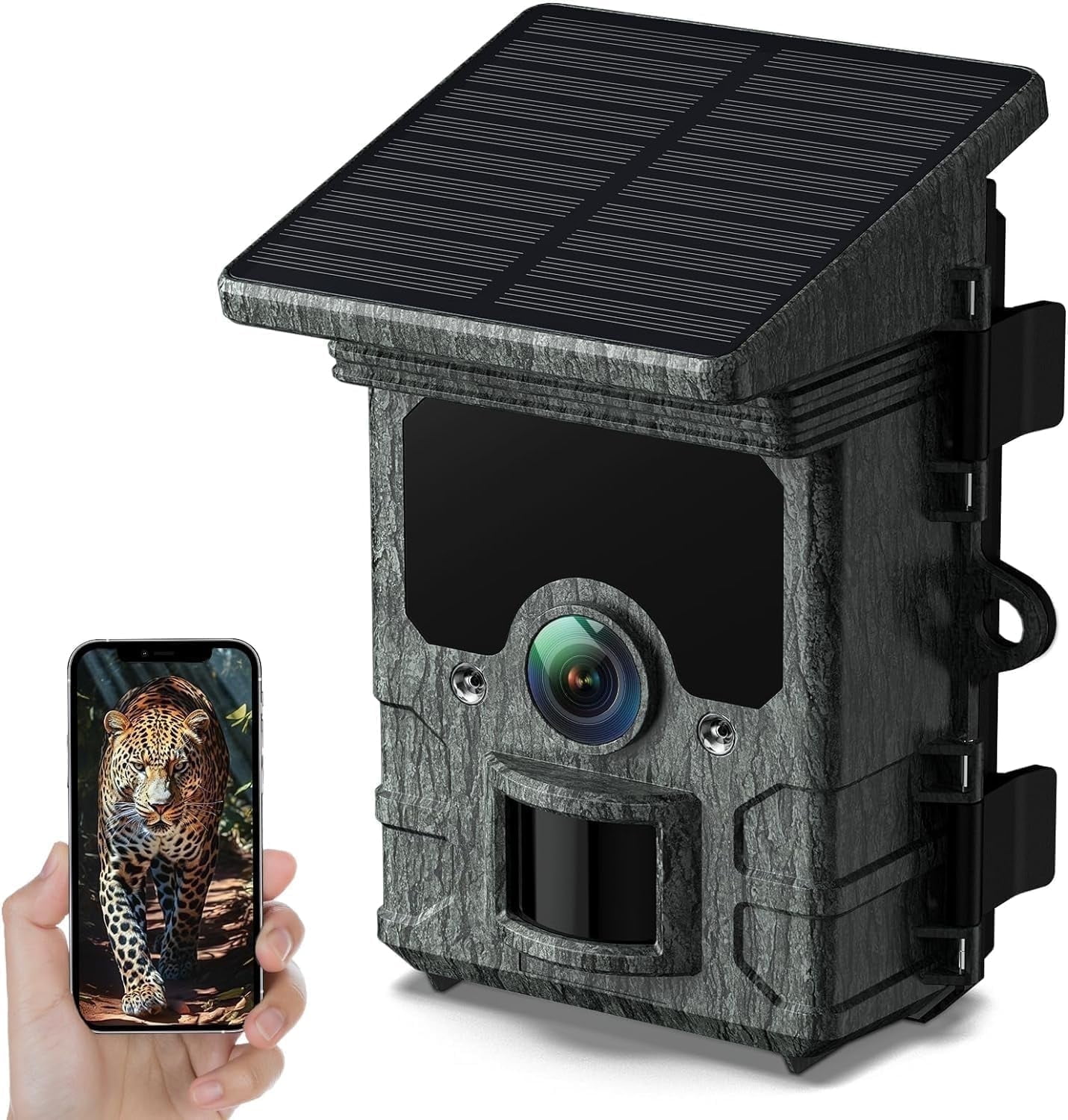 CAMPARK WiFi Trail Camera Solar Powered Native 4K 30fps 46MP Bluetooth Game Camera with Loop Recording 0.1s Motion Activated Night Vision Waterproof Hunting Trail Cam for Wildlife Monitoring