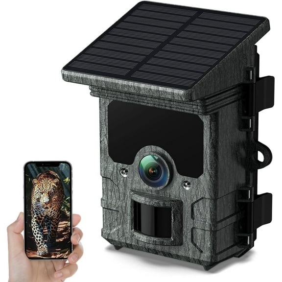 CAMPARK WiFi Trail Camera Solar Powered Native 4K 30fps 46MP Bluetooth Game Camera with Loop Recording 0.1s Motion Activated Night Vision Waterproof Hunting Trail Cam for Wildlife Monitoring