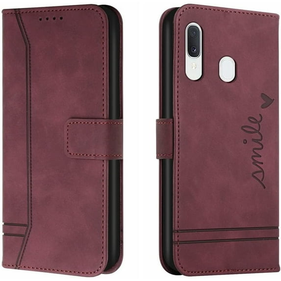 Campatible with Samsung Galaxy A20 Case, Galaxy A30 Wallet case with Card Holder Kickstand Magnetic Premium PU Leather Flip Shockproof Protective Case for Samsung Galaxy A20 / A30 Red Wine HX