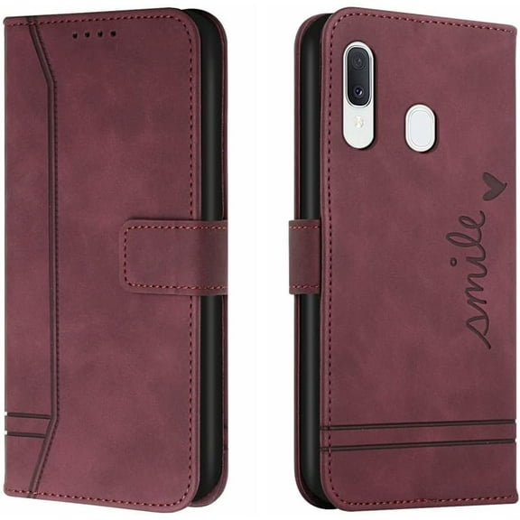 Campatible with Samsung Galaxy A20 Case, Galaxy A30 Wallet case with Card Holder Kickstand Magnetic Premium PU Leather Flip Shockproof Protective Case for Samsung Galaxy A20 / A30 Red Wine HX