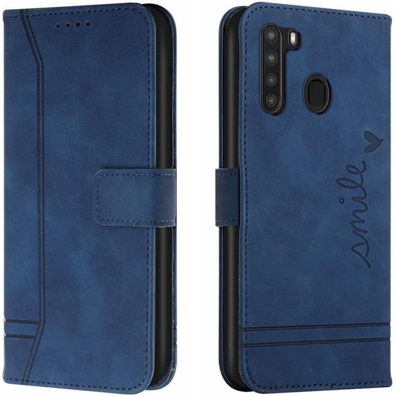 Campatible with Samsung Galaxy A21 Case, Galaxy A21 Wallet case with Card Holder Kickstand Magnetic Premium PU Leather Flip Shockproof Protective Case for Samsung Galaxy A21 Blue HX