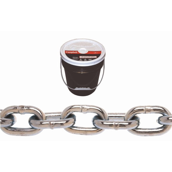 Campbell 0140523 System 3 Grade 30 Low Carbon Steel Proof Coil Chain in Round Pail, Zinc Plated, 5/16" Trade, 0.31" Diameter, 92' Length, 1900 lbs Load Capacity