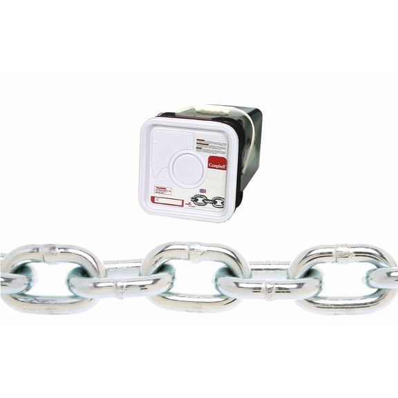 Campbell Low-Carbon Steel Proof Coil Chain System 3 G30 - Zinc Plated - 3/8", 45 ft  Residential Use, Standard Application