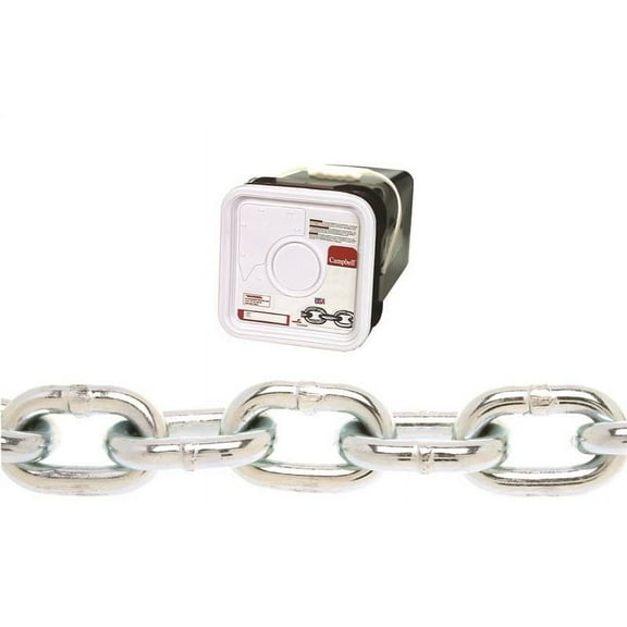 Campbell 0143636 Proof Tested Coil Chain, 3/8 in, 45 ft L, 2650 lb, Low Carbon Steel