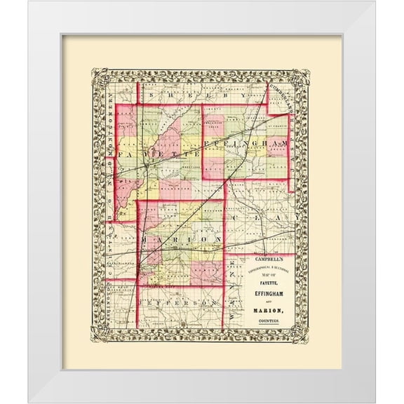 Campbell 12x14 White Modern Wood Framed Museum Art Print Titled - Fayette Effingham Marion Illinois - Campbell