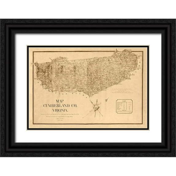 Campbell 14x11 Black Ornate Wood Framed with Double Matting Museum Art Print Titled - Cumberland County Virginia - Campbell 1864