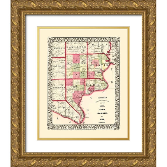 Campbell 20x24 Gold Ornate Wood Framed with Double Matting Museum Art Print Titled - Saline Gallatin Pope Hardin Illinois