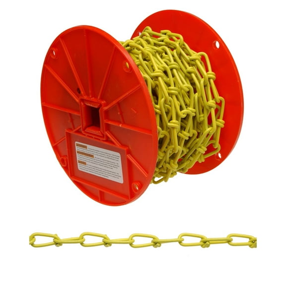 Campbell PD0722087 Low Carbon Steel Inco Double Loop Chain on Reel, Yellow Polycoated, 2/0 Trade, 0.14" Diameter, 50' Length, 255 lbs Load Capacity