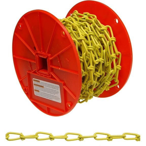 Campbell PD0722087 Low Carbon Steel Inco Double Loop Chain on Reel, Yellow Polycoated, 2/0 Trade, 0.14" Diameter, 50' Length, 255 lbs Load Capacity