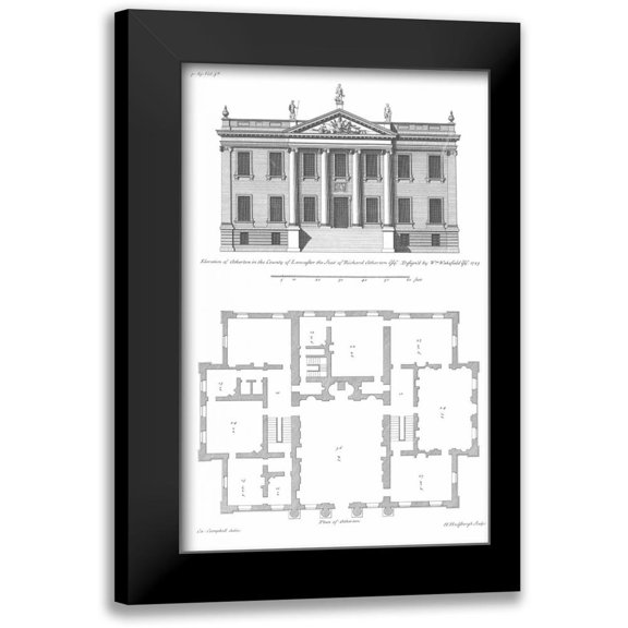 Campbell, Colin 10x14 Black Modern Framed Museum Art Print Titled - Elevation, Atherton Country House