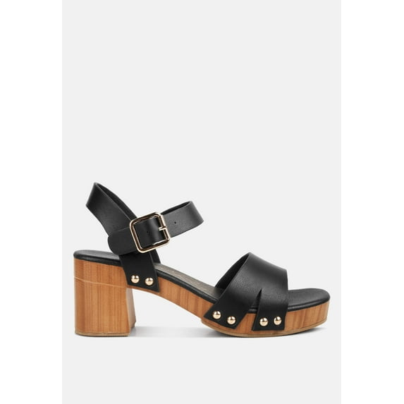 Campbell Faux Leather Textured Block Heel Sandals