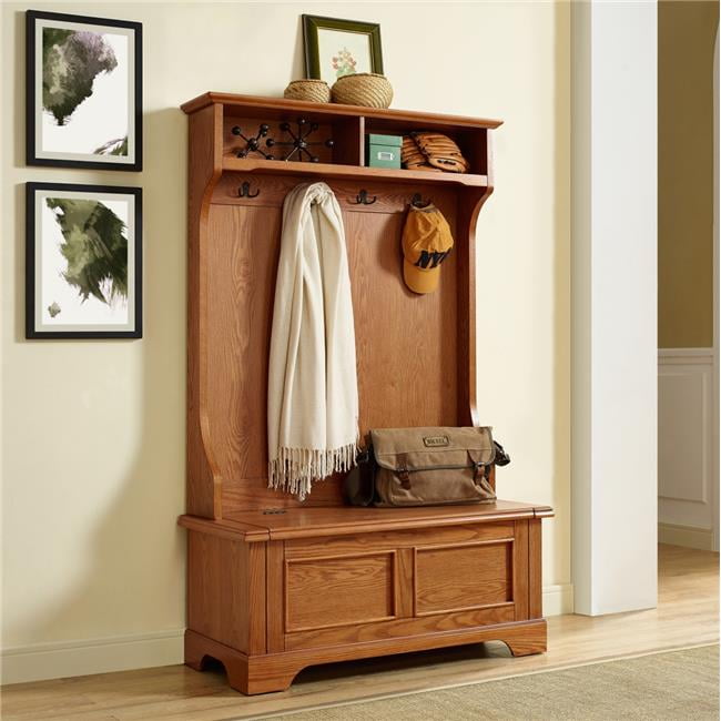 Campbell Oak Hall Tree with Spacious Storage Bench and Double Hooks