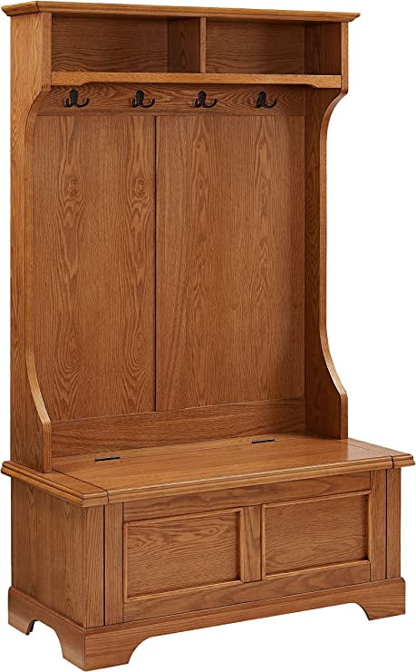 Campbell Oak Hall Tree with Spacious Storage Bench and Double Hooks