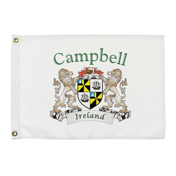 Campbell Irish Coat of Arms Small White Flag - 16"x10.5" inches