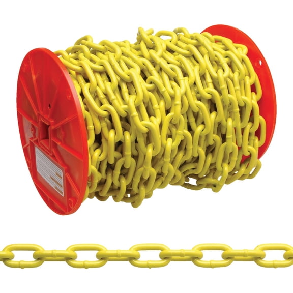 Campbell Proof Coil Chain Grade 30 Low-Carbon Steel Polycoated - 100 Ft, 3/16 In, Yellow  Residential Use, Standard Application
