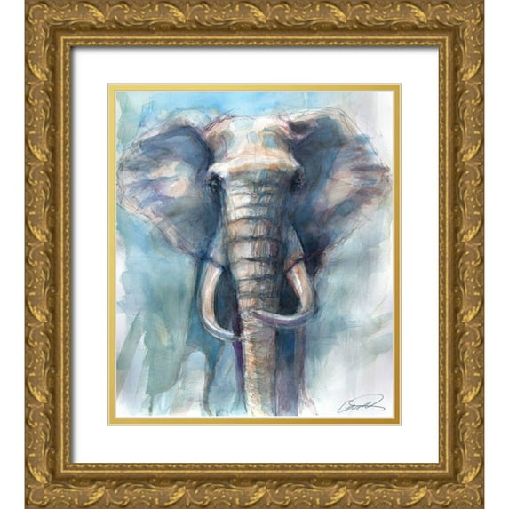 Campbell, Robert 26x30 Gold Ornate Wood Framed with Double Matting Museum Art Print Titled - Gentle Giant Elephant