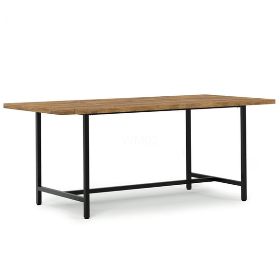 Campbell Solid Mango Wood Dining Table with Metal Base, Industrial Brown