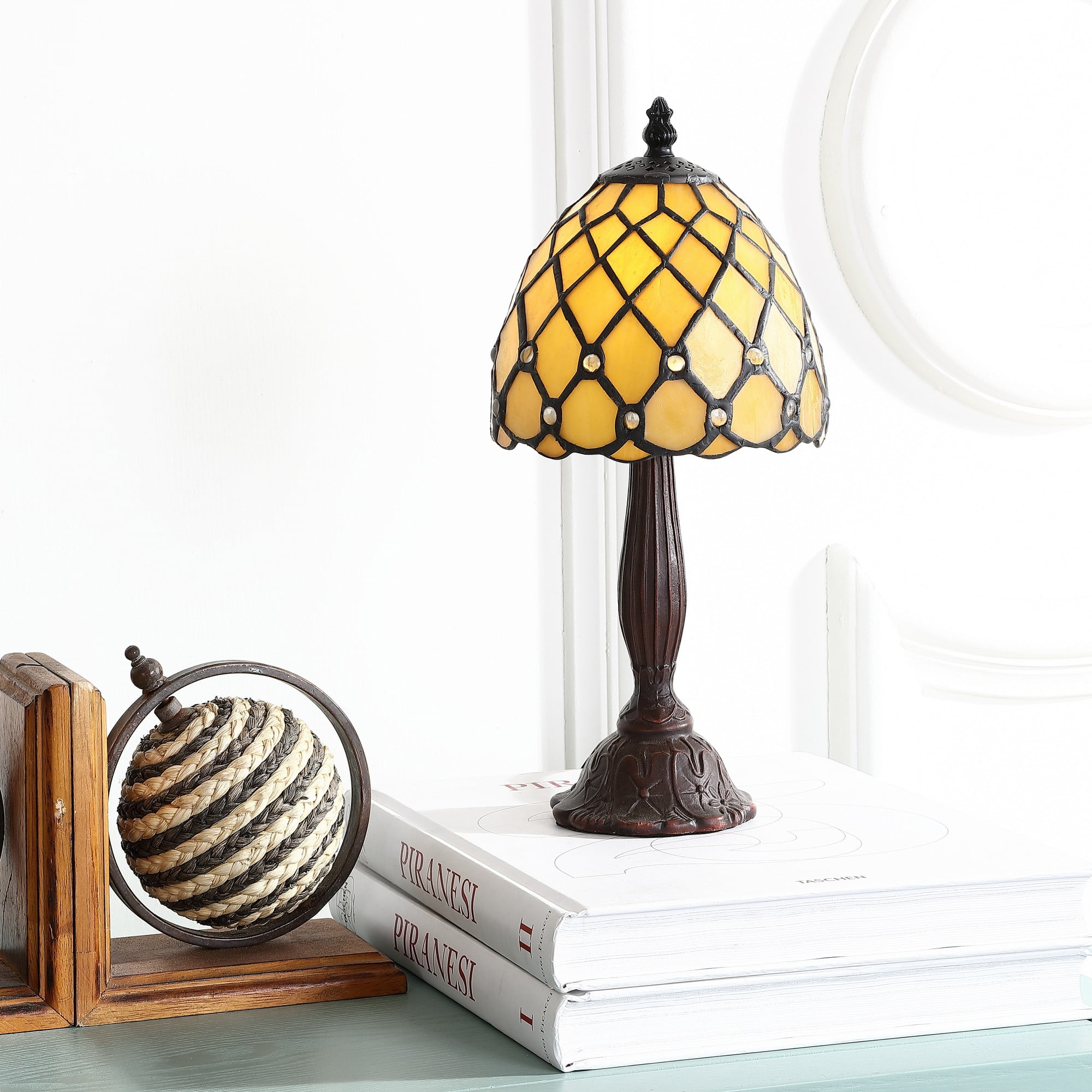 Elegant Tiffany-Style 12.5" Bronze Stained Glass LED Table Lamp