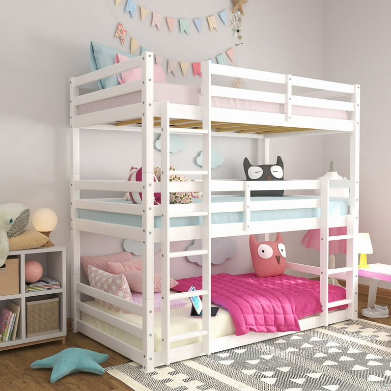 Campbell Wood Triple Twin Convertible Bunk Bed White Walmart