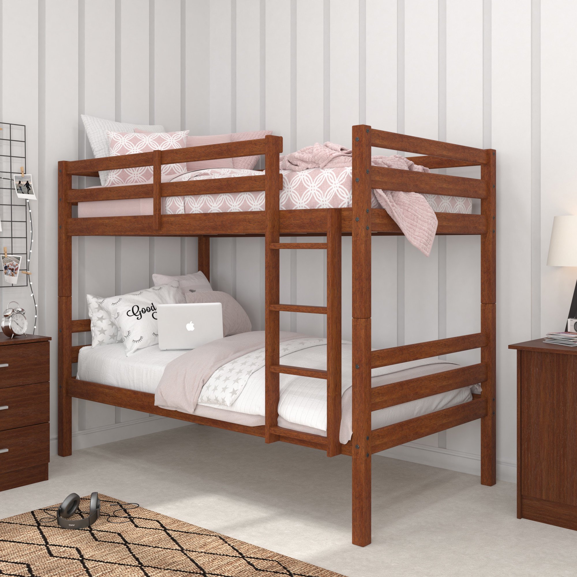 Campbell Wood Twin over Twin Convertible Bunk Bed, Oak