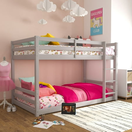 Campbell Wood Twin over Twin Floor Convertible Bunk Bed, Gray