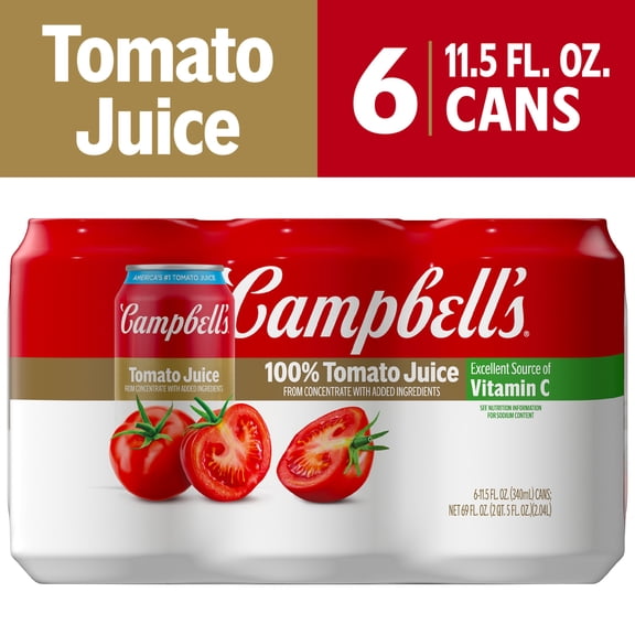 Campbell's 100% Tomato Juice, 11.5 fl oz Can, 6 Count