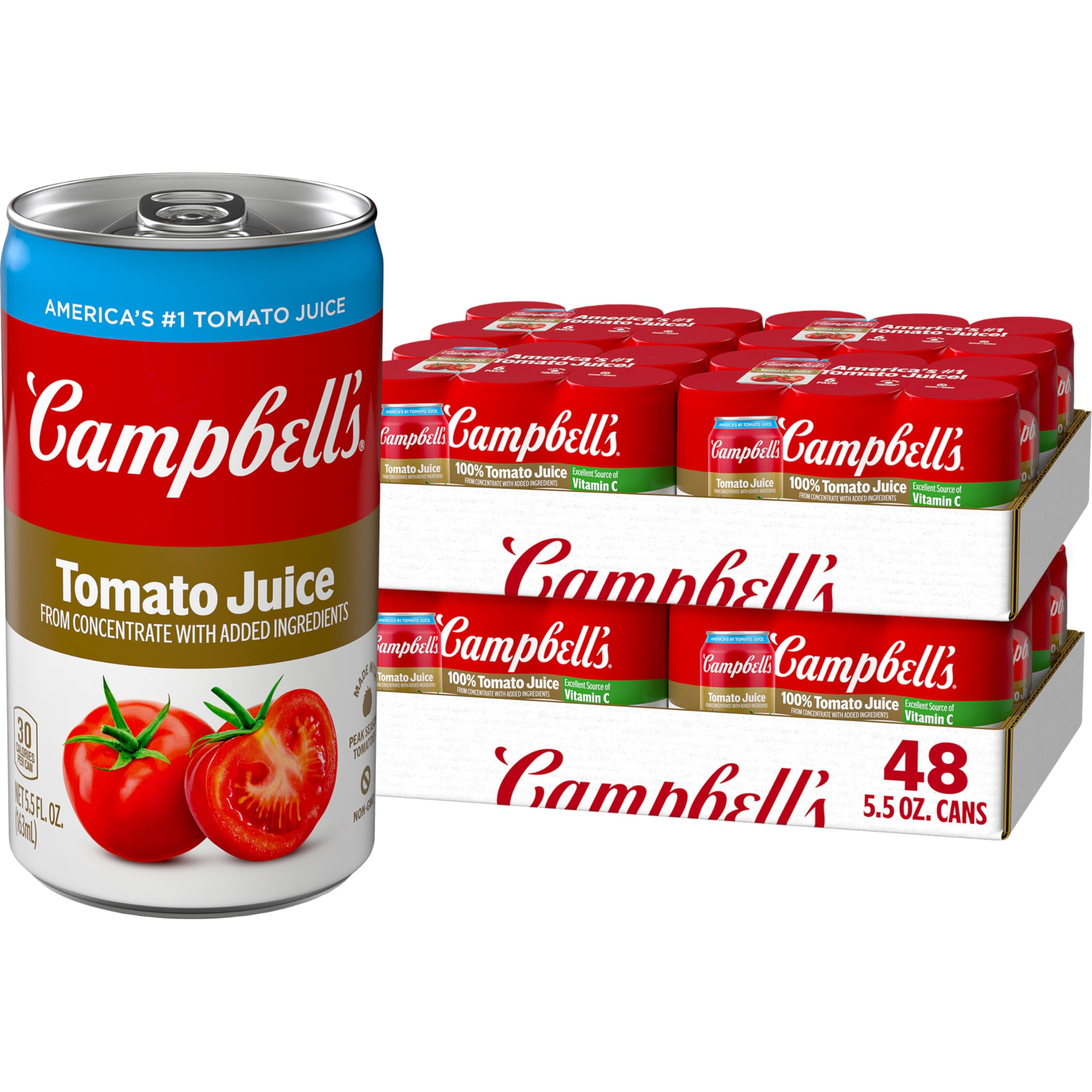 Campbell's 100% Tomato Juice, 5.5 fl oz Can (48 Pack)