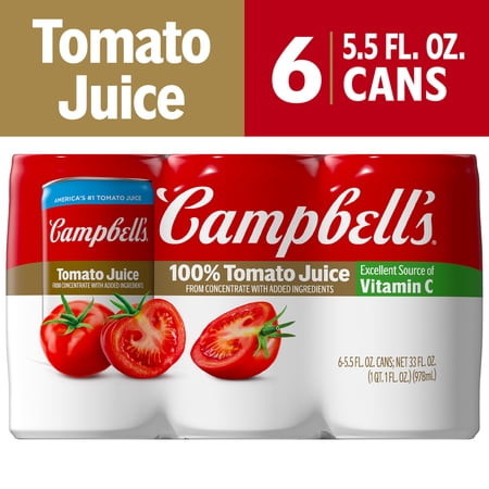 Campbell's 100% Tomato Juice, 5.5 fl oz Can, 6 Count