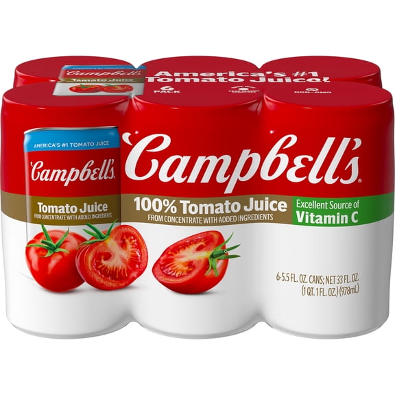 Campbell's 100% Tomato Juice, 5.5 fl oz Can, 6 Count