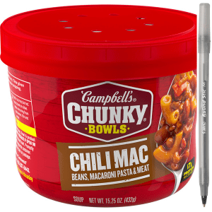 Campbell's Chili Mac Soup with pen