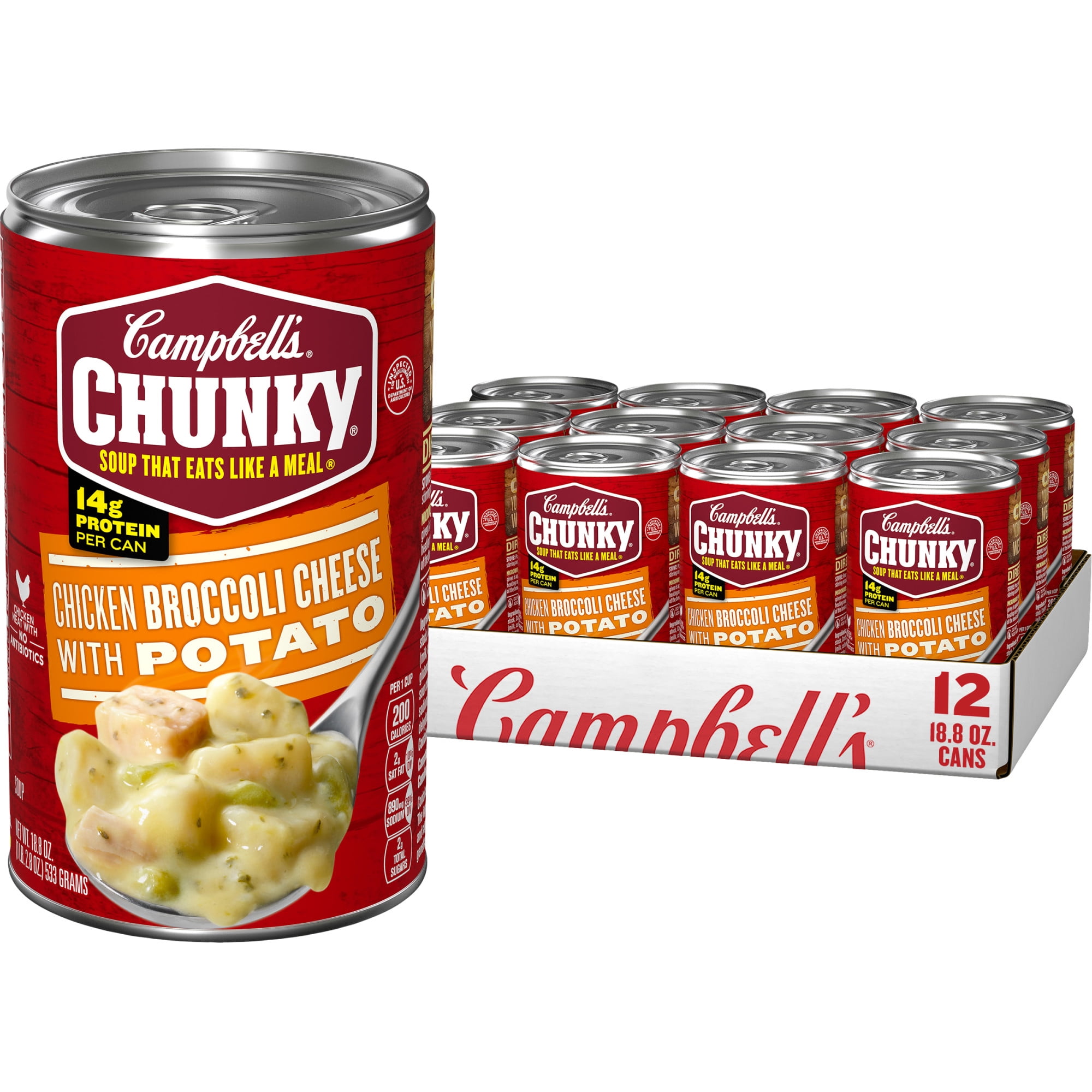 (12 pack) Campbell's Chunky Soup, Ready to Serve Chicken Broccoli Cheese Soup, 18.8 oz Can