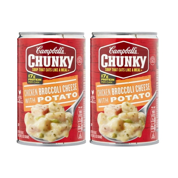 Campbell's Chunky Chicken AJH3Broccoli Cheese with Potato 17g Protein Ready-to-Eat Meal Soup - 2 Cans (18.8 oz)