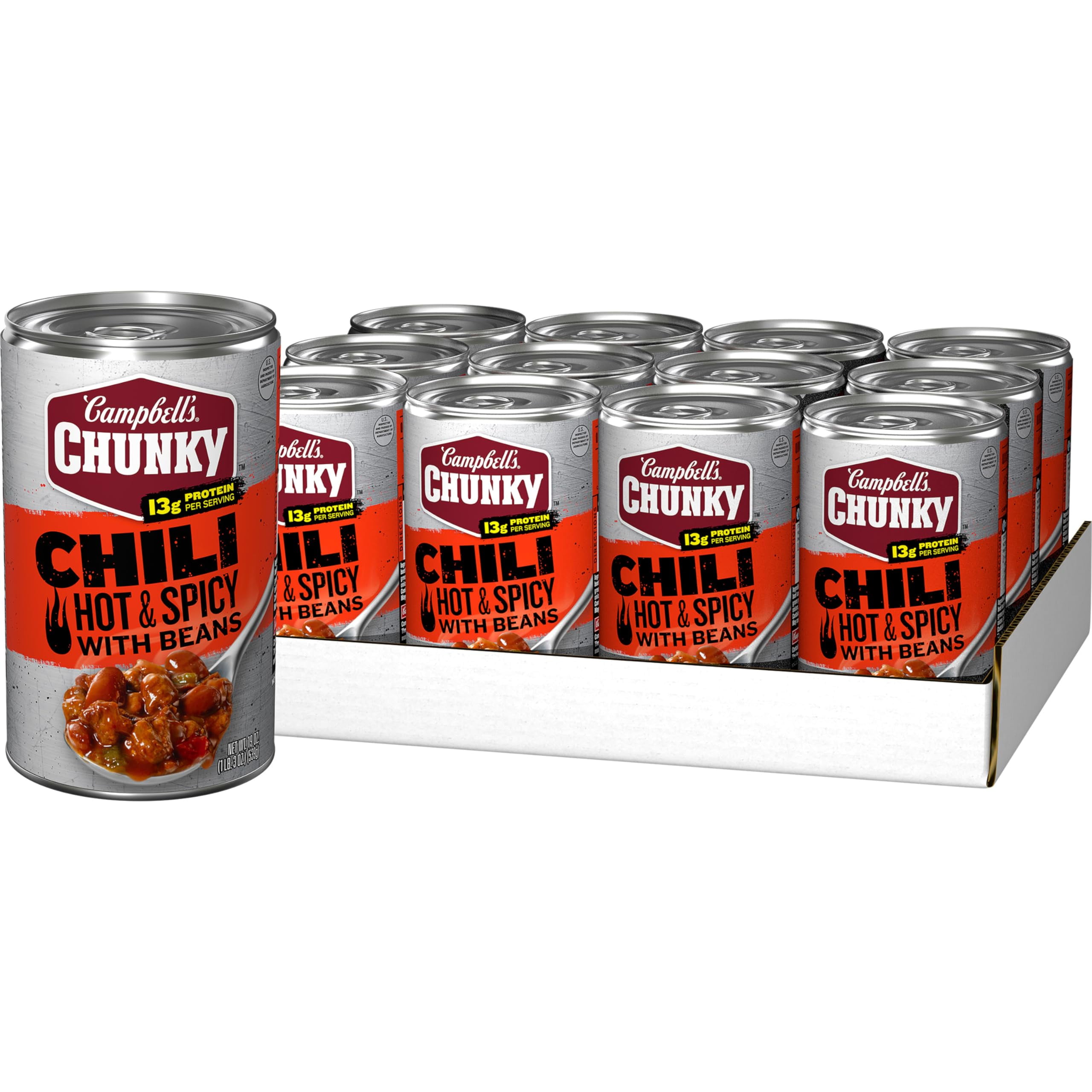 Campbells Chunky Chili Hot Ci30 And Spicy Beef And Bean 19 Oz Can Case