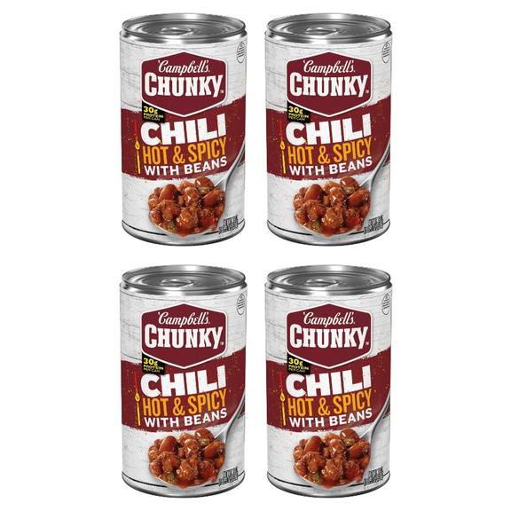Campbell's Chunky Chili, Hot and Spicy Chili with Beans, 16.5 oz Can, (Pack of 4)