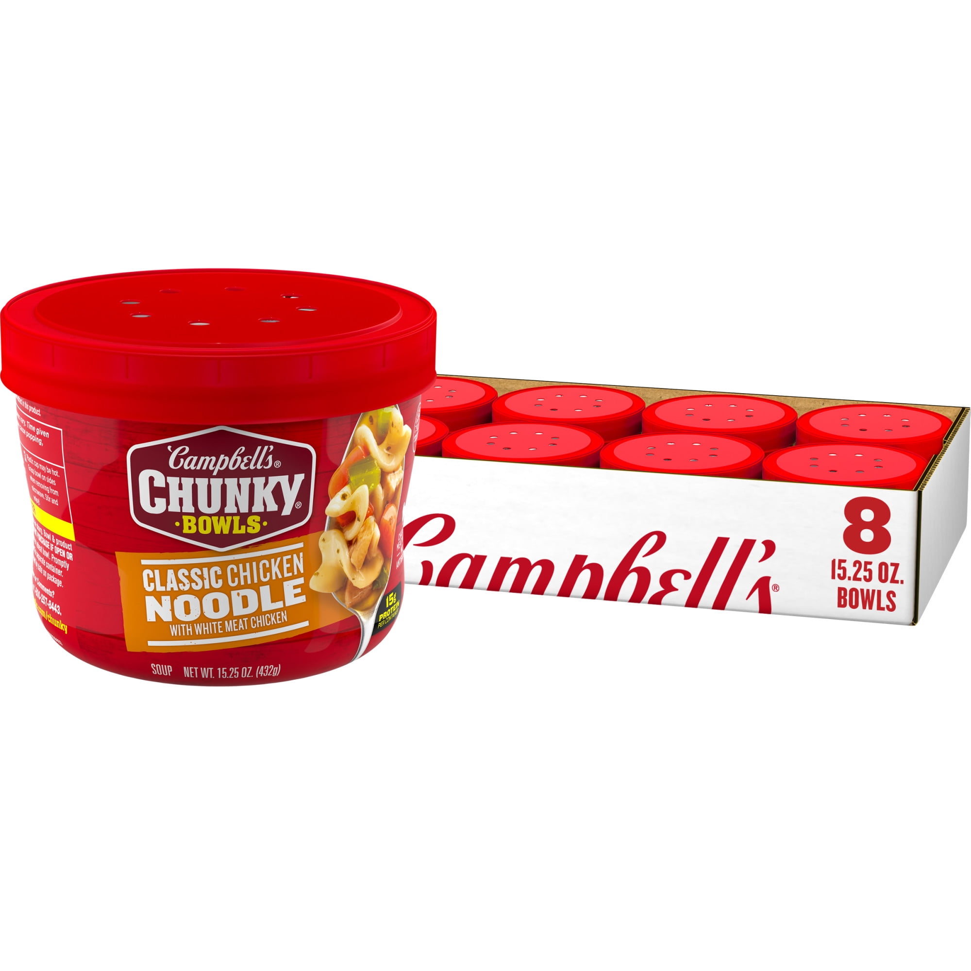 (8 pack) Campbell's Chunky Soup, Classic Chicken Noodle Soup, 15.25 oz Microwavable Bowl (Case of 8)