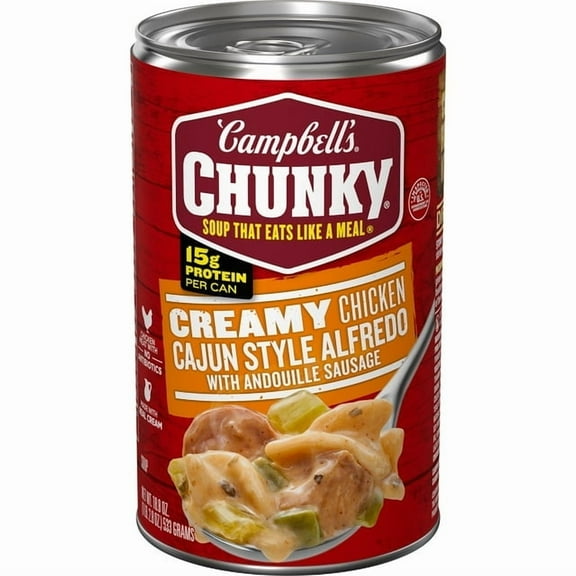 Campbell's Chunky Creamy Chicken Cajun Style Alfredo with Andouille Sausage Soup 18.8 oz Can (Pack of 3)