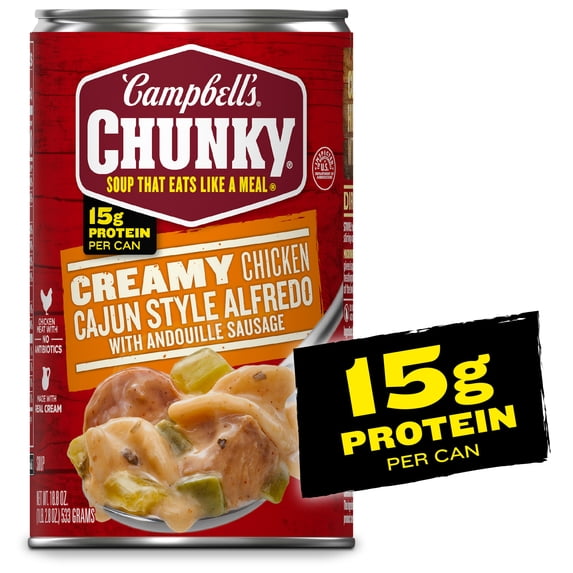 Campbell's Chunky Creamy Chicken Cajun Style Alfredo with Andouille Sausage Soup, 18.8 oz Can