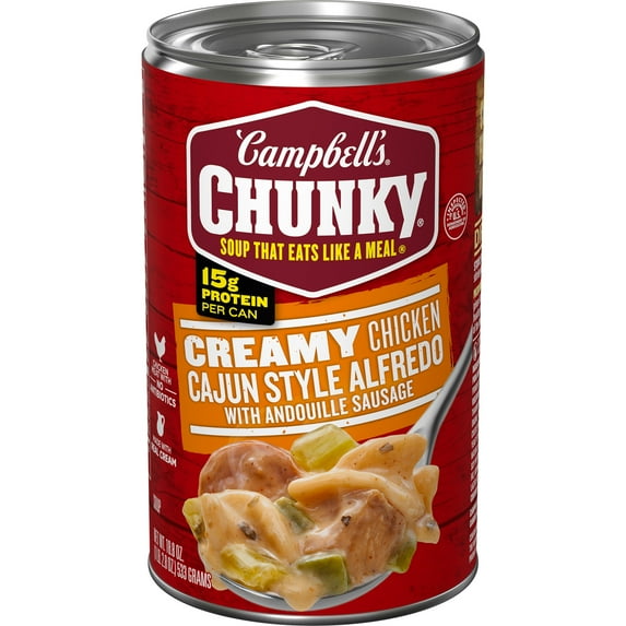 Campbell's Chunky Creamy Chicken Cajun Style Alfredo with Andouille Sausage Soup, 18.8 oz Can