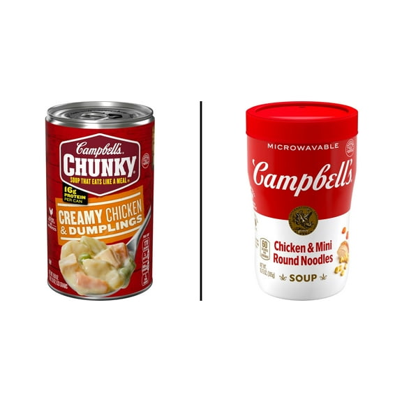 Campbell's Chunky Creamy Chicken & Dumplings 18.8 Oz & Sipping Soup Chicken & Noodles 10.75 Oz