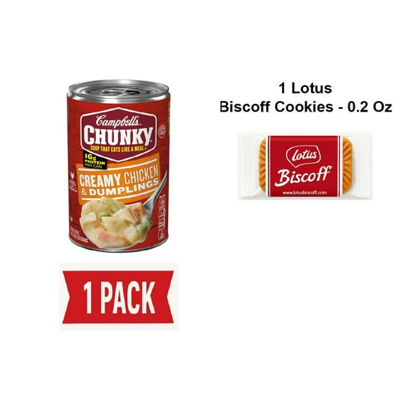 Campbell's Chunky Creamy Chicken & Dumplings Soup, 18.8 oz Can - Pack of 1 & Lotus Biscoff Cookie - 0.2 Oz - 1 ct