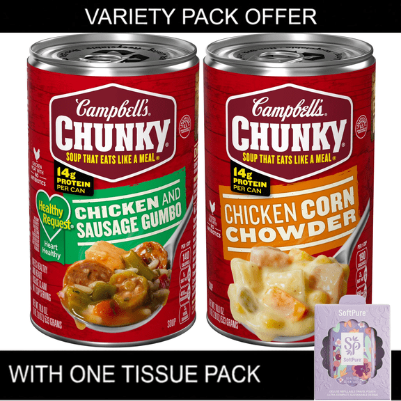 Campbell's Chunky Healthy Request Chicken And Sausage Gumbo & Chicken Corn Chowder Soup, 14g Protein, 18.8 Oz Cans