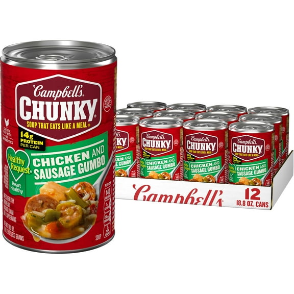(12 pack) Campbell's Chunky Soup, Healthy Request Chicken and Sausage Gumbo, 18.8 oz Can