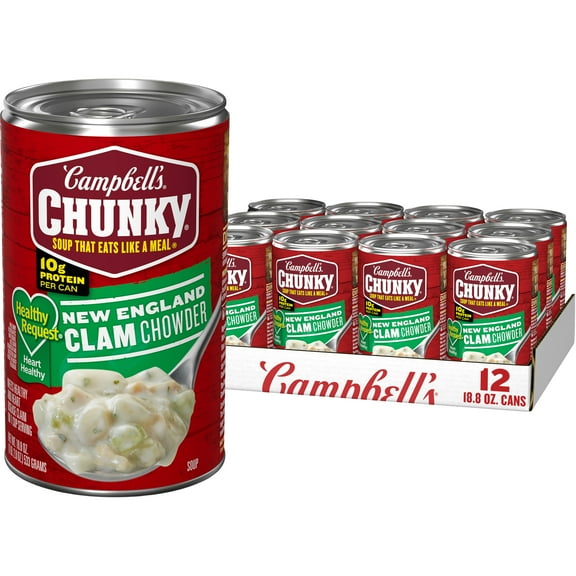 (12 pack) Campbell's Chunky Soup, Ready to Serve Healthy Request New England Clam Chowder Soup, 18.8 oz Can