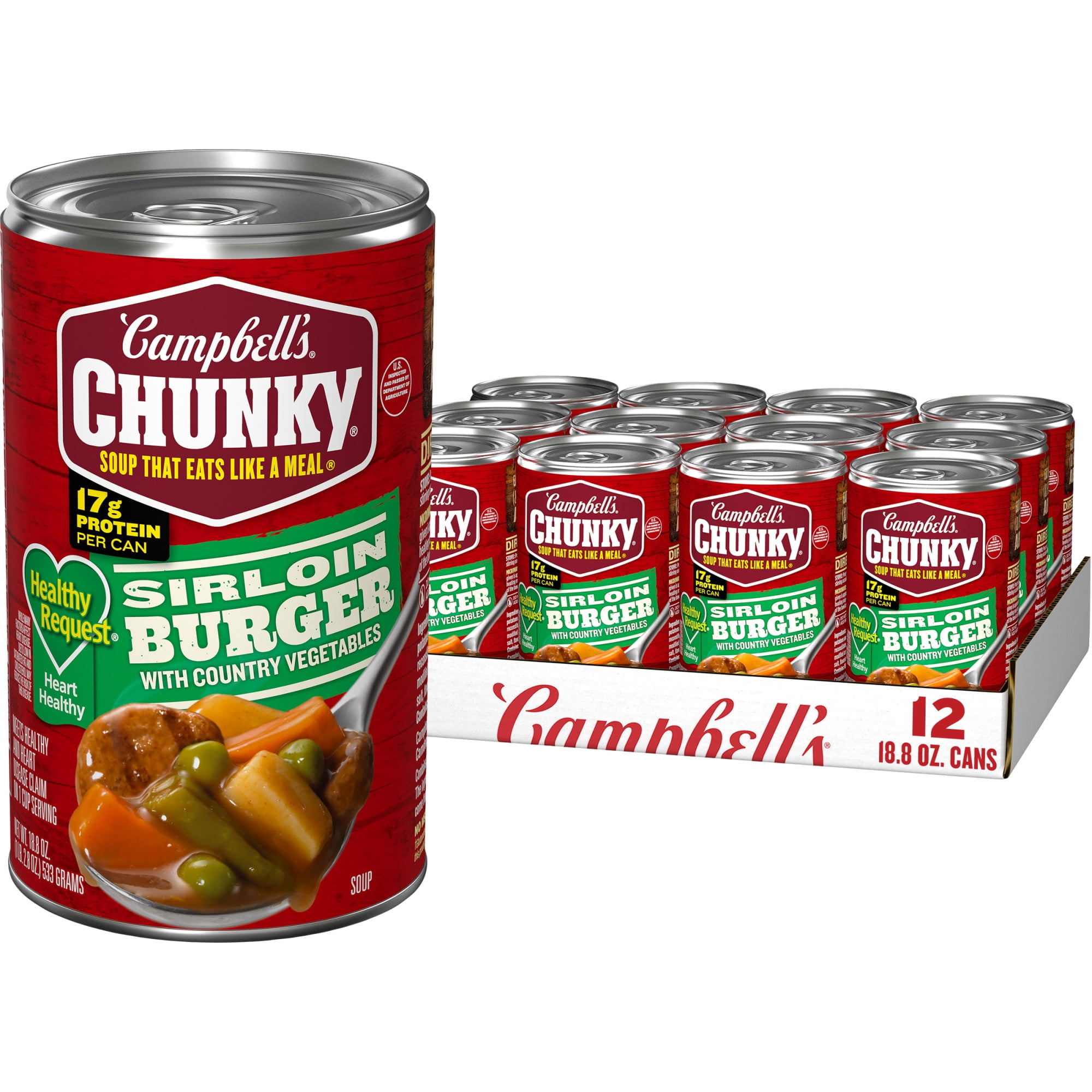 (12 pack) Campbell's Chunky Healthy Request Sirloin Burger with Country Vegetables Soup, 18.8 oz Can