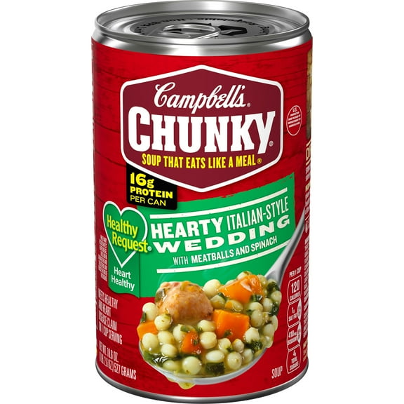 Campbells Chunky Healthy Request Soup, Ready to Serve Hearty Italian Wedding Soup with Meatballs and Spinach, 18.6 oz Can