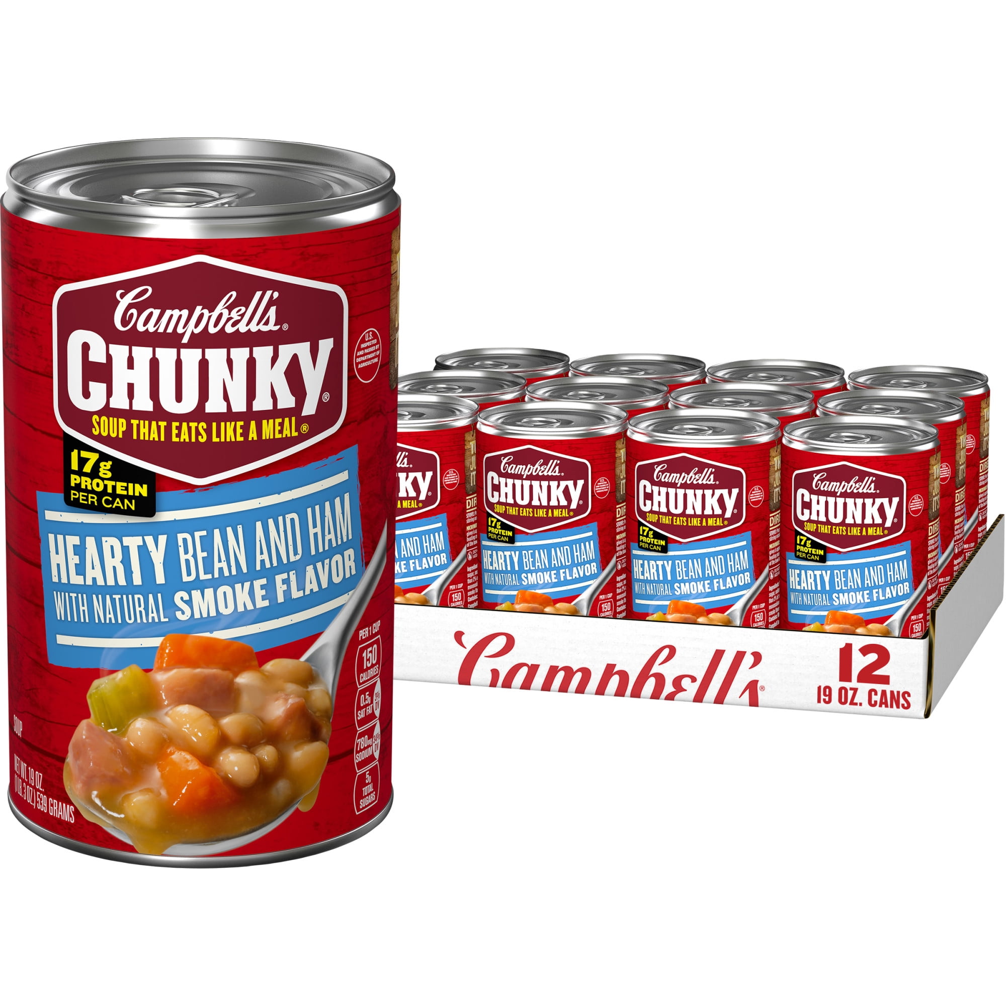 (12 pack) Campbell’s Chunky Soup, Ready to Serve Hearty Bean Soup with Ham, 19 oz Can