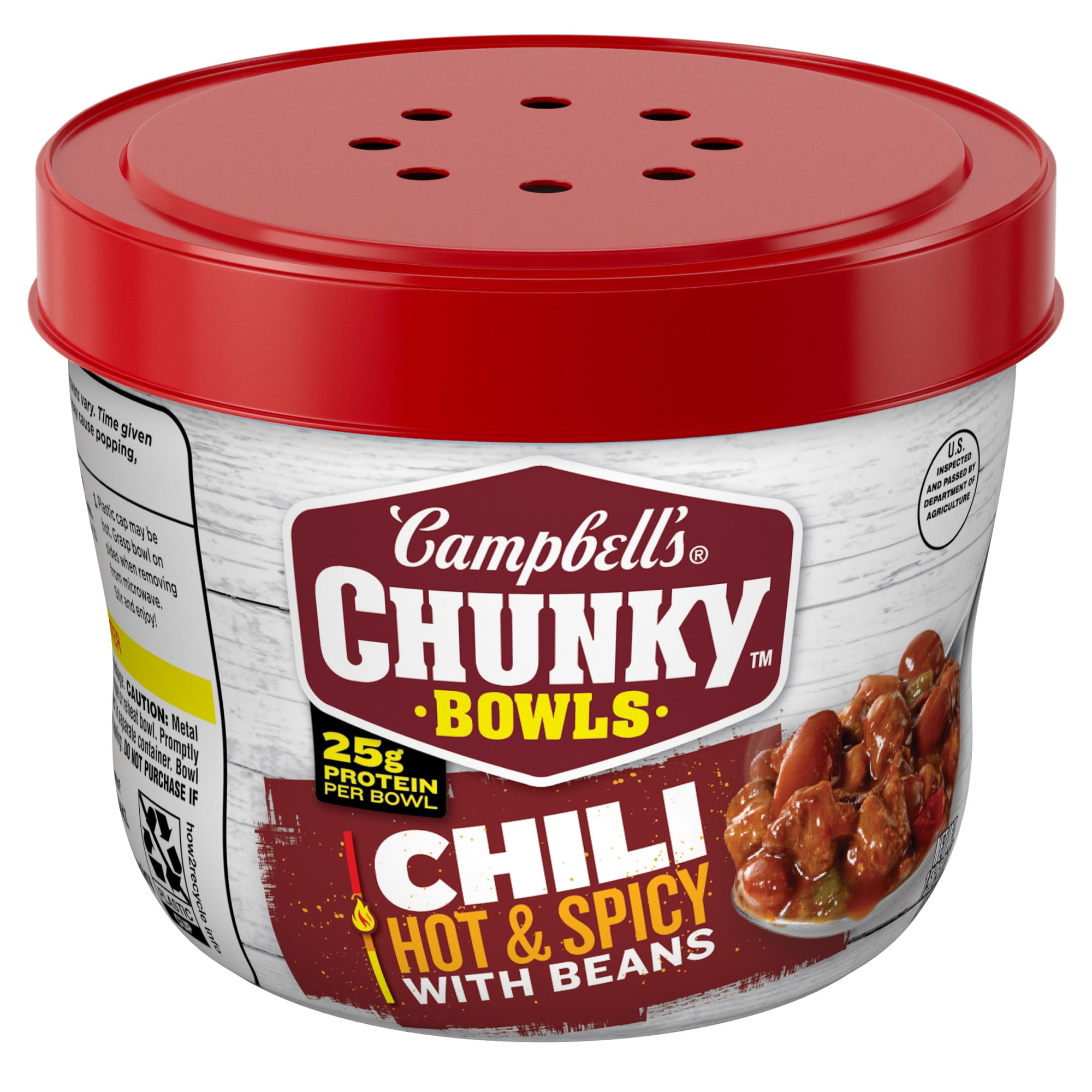 Campbells Chunky Hot and Spicy Chili with Beans, 15.25 oz Microwavable Bowl